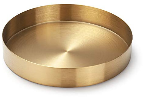 Vassoio da Portata Rotondo dorato, Vassoio Decorativo in Acciaio Inossidabile per Gioielli o Trucco, Oro (18 cm)