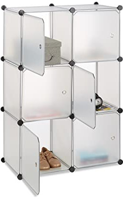 Relaxdays Regalsystem 6 Türen, DIY, Cubes, Grifföffnungen, Raumteiler, Badregal, Kunststoff, HBT 90x75x36cm, transparent