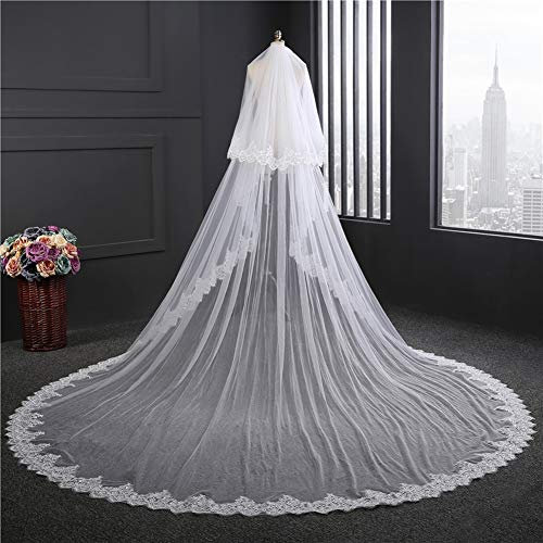 Brautschleier 3.5M Lange Hochzeit Schleier Weiß/Elfenbein Spitze Rand Hochzeit Zubehör Braut Schleier mit Kamm, Ivory, 3.5 * 3m