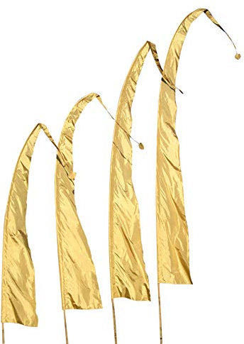 Asiastyle Balifahne | Farbe: Gold | 6 Meter lang | ohne Stange | aus echtem Satin | Originale Umbul Fahne