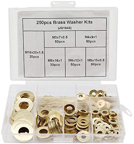 Lot de 250 rondelles plates en laiton avec boîte M3 M4 M5 M6 M8 M10 6 tailles
