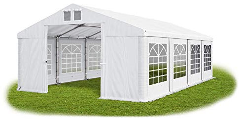 DAS COMPANY Partyzelt 6x8m Wasserdicht Weiß Zelt 560g/m² PVC Plane Ganzjährig Gartenzelt Winter ISD - Zeltgarage Winterfest - Dachzelt Hartschale - Zeltgarage - Winterzelt Pavillon - Weidezelt