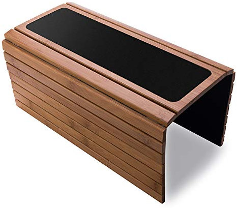 Bamboo Wood Sofa Arm Tray Table Flexible/Foldable Sofa Tray. Couch arm Table. Perfect for Drinks, Snacks, Remote Control or Phone. Great arm Tray for Couch armrest.