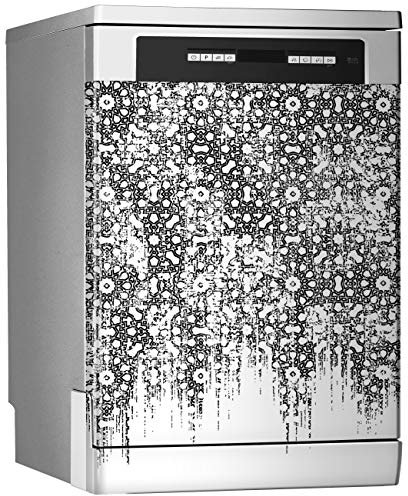MEGADECOR Vinyle décoratif pour lave-vaisselle, dimensions standard 67 cm x 76 cm, motifs anciens et modernes en blanc et noir.