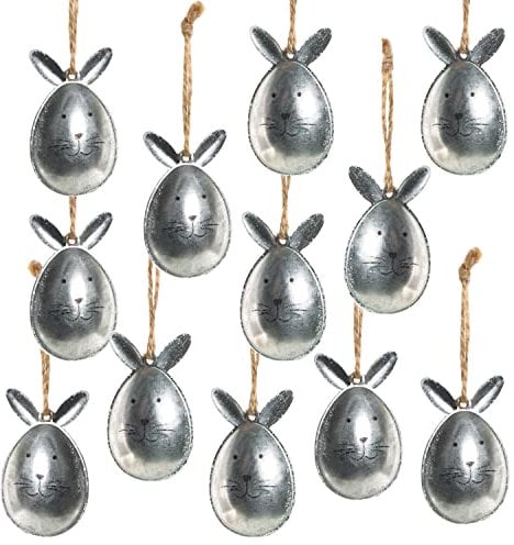 Logbuch-Verlag 12 Osterhasen Ostereier Hasen Anhänger 5 cm silberfarben Osterschmuck Ostern Deko zum Aufhängen Vintage