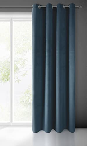 Eurofirany PIERRE Samt Vorhang mit Ösen -1 Stk. Velvet Einfarbig Gardine 200g/m², Samtvorhang für Wohnzimmer Schlafzimmer, 140x250 cm, Marineblau