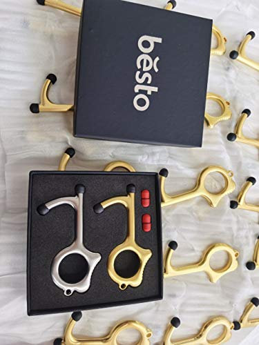 No Touch Key Ring Door Opener - Contactless Door Opener Tool and Door Closer to Open Door Handles, Easy to Carry Copper Key Chain, EDC Stylus & Button Pusher Smart Safe Key