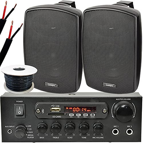 Kit d'amplificateur Bluetooth pour extérieur et intérieur avec 2 enceintes murales - 4 pouces - 60 W - Pour barbecue, jardin - Audio externe - HiFi sans fil - Diffusion de musique sans fil