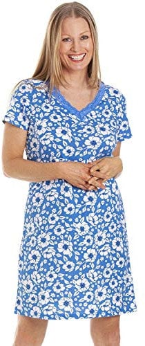 Camille Womens Smooth Soft Cotton Summer Nightshirts 14-16 Sky Blue Flower
