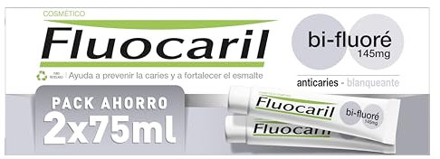 Fluocaril Bi-Fluoré 145 mg Pasta Dentífrica Anticaries Blanqueante Esmalte Reforzado, Dientes Fuertes, Eficacia Clínicamente Probada, Dientes Blancos Pack de 2x75 ml