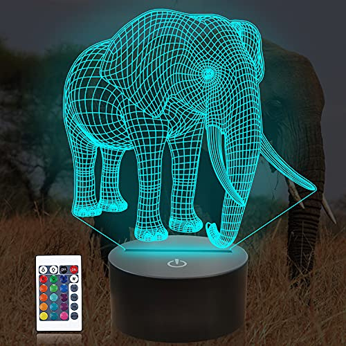 Attivolife Elephant Gifts Light, Animal 3D Illusion Optische LED Nachtlampe mit Fernbedienung Timer 16 Farben veränderbare Raumdekoration,Geburtstags geschenk Spielzeug für Kinder Mädchen Jungen