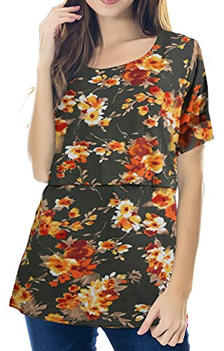 Smallshow Nursing Tops Women’s Maternity Short Sleeve Shirts Maternity Breastfeeding Clothes,SVP089,M