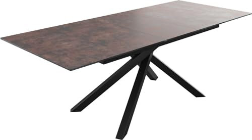 DELIFE Esszimmertisch Edge Glas Antique-braun 180/220x90cm Kreuzgestell Rechteck Schwarz Ausziehbar