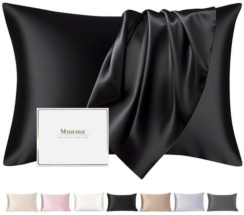 Muama Seidenkissenbezug 40x80cm für Haar und Haut mit verstecktem Reißverschluss, Kissenbezüge aus Seide Kissenbezug Kopfkissenbezug Silk Pillowcase, 1 Stück (Schwarz)