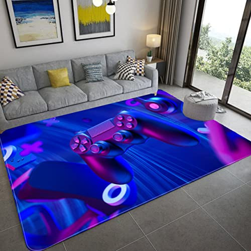 Game Console Rug 3D Anime Graffiti Gamepad Carpet Teenage Boy Non-slip Carpet For Living Room Floor Rug Soft Children Kids Bedroom Play Crawl Big Rug Black Purple Flannel Mat (Color 2,160x200 cm)