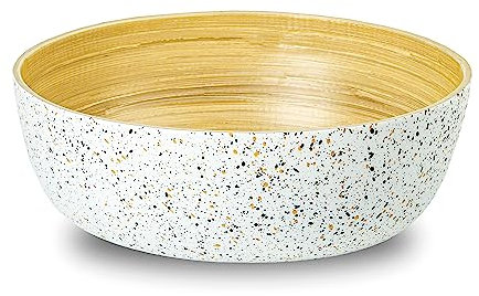 Jungle Culture® Bambusschale Große • Weiß Salatschüssel aus Bambus • Handgefertigte Obstschale aus Holz, Öko-Geschirr, Schüssel für Lebensmittel im Terrazzo-Design • Veganerfreundliches Öko-Geschenk