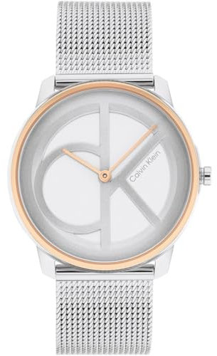 Calvin Klein Analog Quarzuhr Für Männer und Frauen Kollektion Iconic MESH - 35MM mit Silbernes Edelstahl-Mesh-Gliederarmband - 25200033