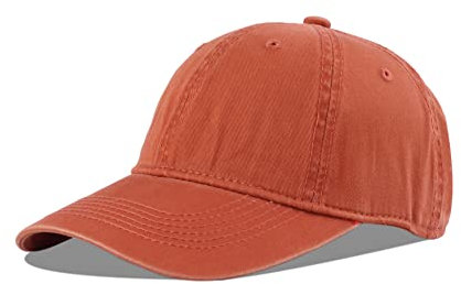 LANGZHEN Baseballkappe, Unisex, 100 % Baumwolle, passend für Herren und Damen, gewaschener Denim, verstellbarer Papahut, Ziegelrot, L