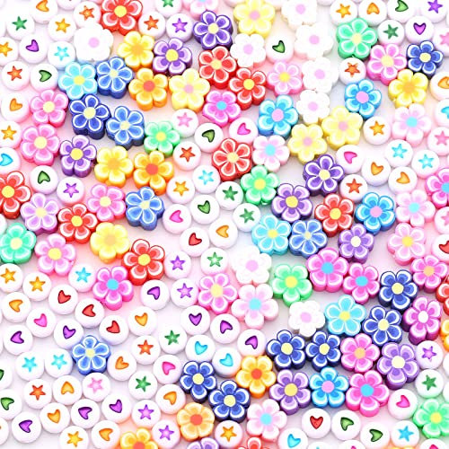 HERZWILD Blume Perlen zum Auffädeln 300pcs herzperlen sternperlen blume perlen für Schmuck Basteln (chun Flower)