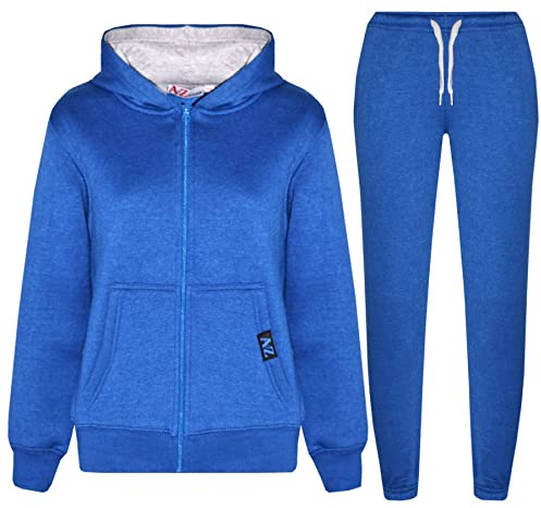A2Z 4 Kids Plain Tracksuit Contrast Fleece Hoodie with Joggers Jogging Sweatpants Pants Sports Activewear Outfit Set For Childrens Girls Boys Age 2-13 Years