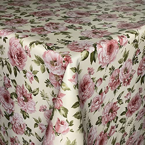 KEVKUS Wachstuch Tischdecke K124A rosa Rosen Blüten floral eckig rund oval (Rand: Paspelband, 140 cm rund)