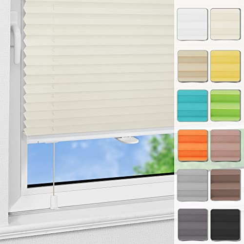 Magiea Plissee ohne Bohren Klemmfix B65 x H110 cm Beige, Easyfix Plisseerollo Sichtschutz und Sonnenschutz, Jalousie Faltrollo mit Klemmträger für Fenster & Tür