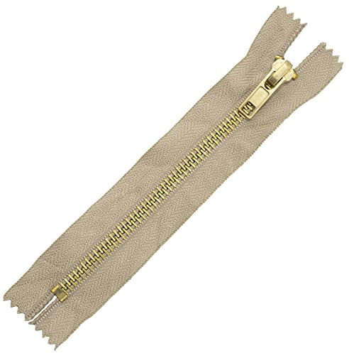 Aerzetix - C61332 - Set di 5 Cerniere Non separabili 14cm in Metallo - Cerniera Lampo - Colore Beige Chiaro - cursore tiretto pelletteria Cucito Gonna Vestito Abito Pantaloni merceria Borsa Gilet