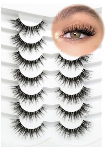 Happy Heartbeat 3D Clear Band Wispy Lashes Weiche Faux Mink Wimpern Natürlicher Cat Eye False Eyelashes Kurze Wiederverwendbare Falsche Wimpern 7 Paare(No.219)