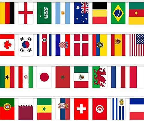 50 Stücke Länder String Flag,13m Euro Fußball 2024 EM Flaggenkette,42ft International String für Olympia Grand Flag World Cup Party Events Dekoratione Bars Clubs Fußballweltmeisterschaft (21 * 14cm)