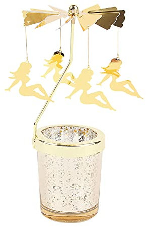 URFEDA Chandelier Bougeoir Carrousel Or Bougeoirs Rotatifs en Métal Verre Transparent Porte-Bougies à Réchaud pour Noël Mariage Saint-Valentin Festivals Dîner de Gala Décoration de Centres de Table