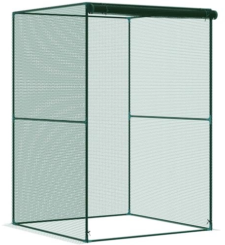 Outsunny Jaula de Cultivo Jaula para Plantas e Insectos con Puerta Enrollable y Marco de Acero para Jardín Terraza Patio 120x120x180 cm Verde
