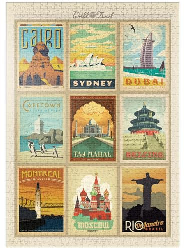MyPuzzle World Travel, Collage, Vintage Poster - Premium 1000 Teile Puzzle - MyPuzzle Sonderkollektion von Anderson Design Group