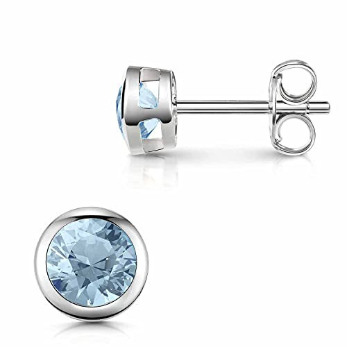Materia Zirkonia Ohrstecker Silber 925 rund 6mm hellblau SO-486-Hellblau