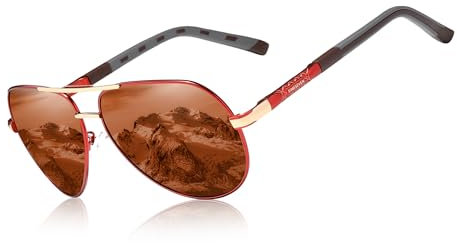 KINGSEVEN Männer Vintage Aluminium polarisierte Sonnenbrille klassische Marke Sonnenbrille Beschichtung Linse treibende Brille für Männer/Frauen (Rot Braun)