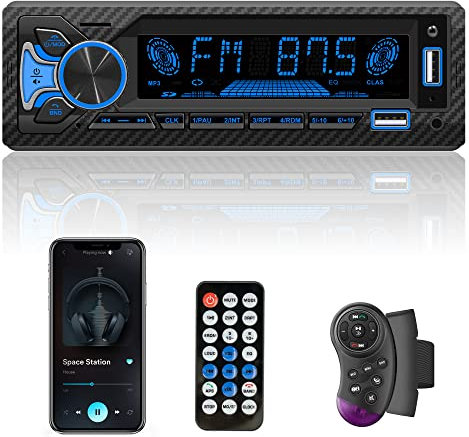 RDS Autoradio con Control de Voz, Dual Manos Libres Bluetooth 5.1, FM&Am Auto Radio con Posición y Búsqueda de Coche, iOS y Android Auto MP3 1 DIN, 2USB/SD/TF/AUX/Charge/SWC, 30 Transmisores