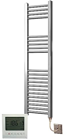 Greened House Chrome Straight Electric Heated Towel Rail 300mm high x 1200mm high + Timer and Thermostat