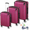VESKA 3tlg. Hartschalenkofferset Hard Shell Reisekoffer Kofferset Trolley Koffer Hartschalenkoffer Reisekofferset Rollkoffer TSA Zahlenschloss 4 Rollen ABS-Hartschale M-L-XL (Berry)
