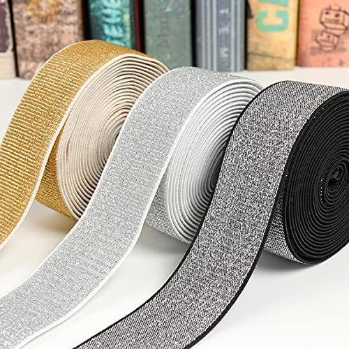 Michass Glitzer Gummiband Gummibänder Elastische Bänder Breite 25mm, 40mm für Schuhe Kleidungsstück Hosen DIY Nähen Kleidung Zubehör Handgemacht (25mm, Silber)