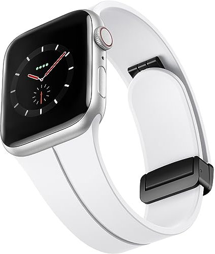 CeMiKa Silikon Magnetisch Armband Kompatibel mit Apple Watch Armband 44mm 45mm 49mm 42mm 46mm, Magnetverschluss Ersatzbänder für iWatch Series 10 9 8 7 6 5 4 3 SE Ultra 2 1, Herren Damen, Weiß