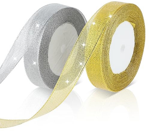 Molain Geschenkband Weihnachten, 2 Rollen 20mm*22 M Schleifenband Transparent Xmas Satinband Stoffband für Geschenkverpackung Weihnachtsbaum Dekoration Weinachts Dekoration Stirnband