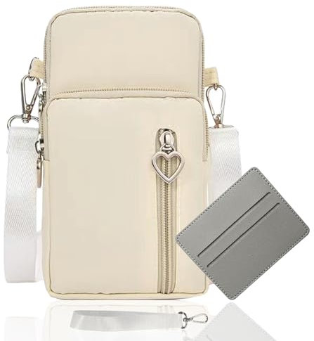 Pochette Telephone Portable Femme Bandouliere Sac Téléphone Portable Femme Bandoulière Portefeuille Avec Prise Casque Sacoche Telephone Portable Femmes Bandoulière Réglable Running Armbag (Beige）