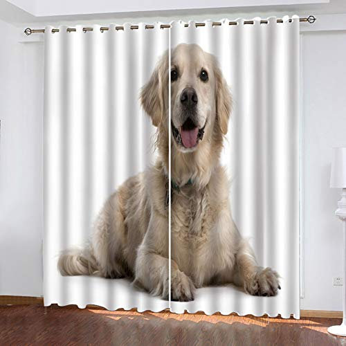 GANKAS Vorhänge Wohnzimmer Modern Blickdicht 2Er Set 3D Tierwelpen-Druck Muster Schlaufenschal Verdunkelungsvorhang Vorhänge Lärmminderung Gardinen Fensterdekoration 140X110cm(HxB)