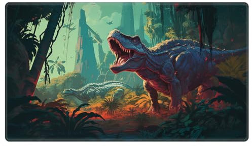 EDGFRTOIO Playmat 24 x 14 Game Mats Tabletop Magic for MTG/TCG Cards, Trading Card Game Playing Stitched Play Mats Commander Deck Gaming Desk Mat Card Gameplay Mats, Jungle Dinosaur T-Rex