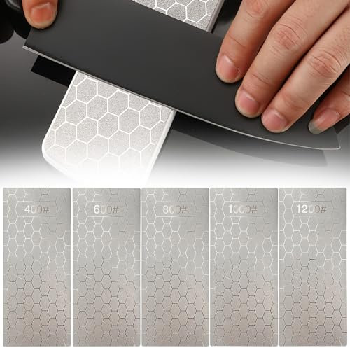 BRISKORE Diamant Schleifstein, 5 Stück Messerschärfer Diamant Messerschärfer, Schleifstein Diamant Diamantschleifsteine, 400/600/800/1000/1200 Körnung Diamond Sharpening Stone für Outdoor & Küche
