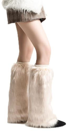 SCJJZ Stulpen für Damen,Damen-Stiefelüberzüge aus Kunstpelz, Kurze Pelzsockenüberzüge, Herbst- und Winterplüsch-Beinüberzüge, Lange Pelzschuhüberzüge (30 cm)