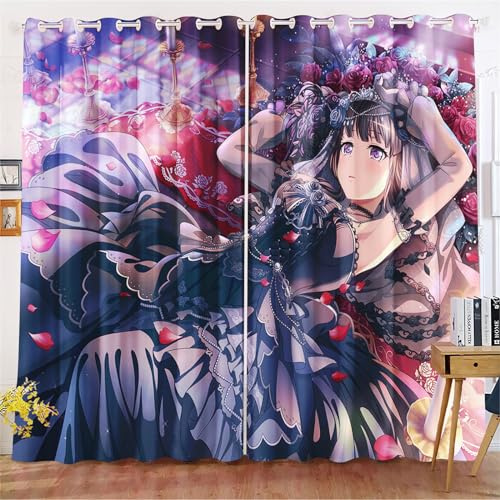 KIDSLOVE Anime Verdunkelungsvorhänge Anime Mädchen Blickdicht Vorhänge Cartoon Manga Japanisch Verdunkelungsvorhang Für Schlafzimmer Kinderzimmer (5,100x140cm(BxH)/ 50x140cmx2)