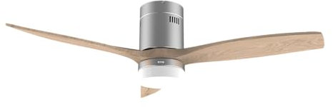 EVVO Ventilador de Techo Luz LED y WIFI, Silencioso, Ø132cm, 3 Aspas, Motor DC 40W, 6 Velocidades, Temporizador hasta 4h, Función Invierno-Verano, Protección IP44 (Modelo: V550 Acabado Gris Lacado)