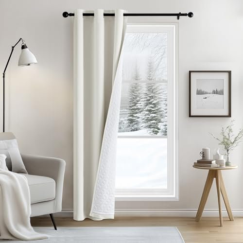 MIULEE Rideau Thermique Isolant Anti Froid et Chaleur avec Doublure, Blanc Rideau de Porte Isolant Thermique Lot de 1 (L 100 x H 200 CM), Double Rideaux Occultant et Thermique Epais