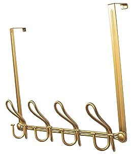 FantasHome Double Prong Over The Door Hook Rack, with 4 Triple Hooks to Hang Your Coats, Hats, Towels, Purses and More in Your Bathroom, Bedrrom or Walk-in Closets - Gold