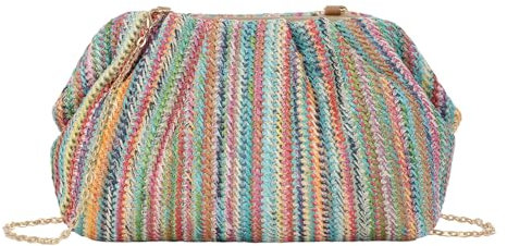 Syrads Mujer Paja Bandolera Bolso de Mano Bolso de Hombro de Paja Bolso de bola de masa Cloud,Multicolor